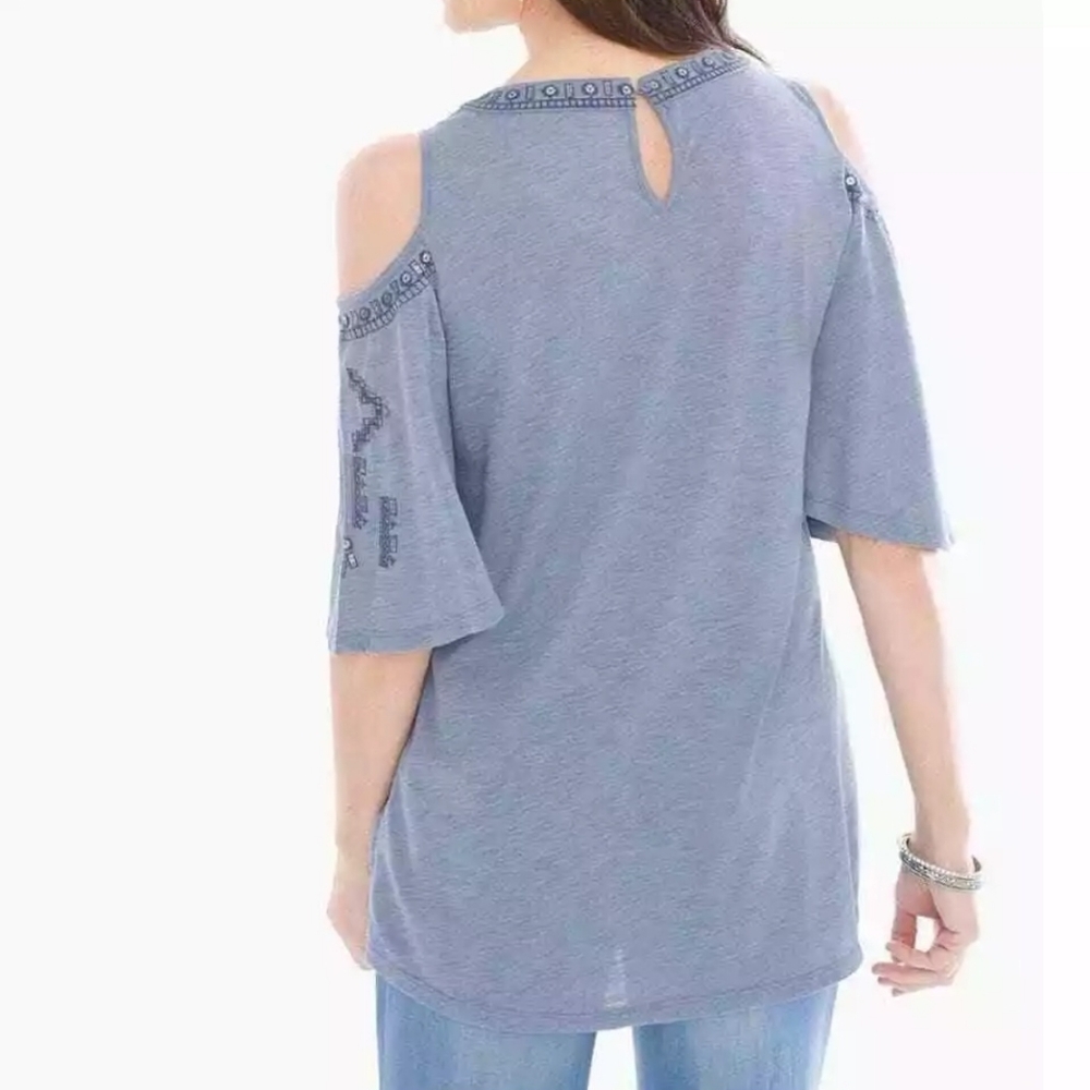 🦋COLD SHOULDER KNIT TOP EMBELLISHED WITH SILVER SEQUINS - LIGHTWEIGHT SIZE 1 - Picture 4 of 9